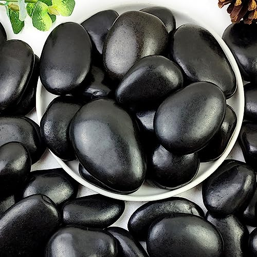YISZM Galets noirs pour plantes, 5 à 7,6 cm de haut, pierres naturelles polies pour aménagement paysager, pierres décoratives pour vase, aquarium, jardin, extérieur et intérieur, bricolage