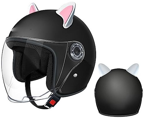 Motorrad-halbhelm, Schöner Mädchen-Jugend-motorradhelm Mit Katzenohren, Klassischer Cooler Roller Mit Offenem Gesicht, 3/4-roller, Moped-elektrohelm, ATV-straßen-motorradhelme, Ece Zugelassen