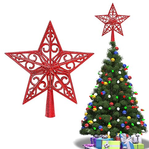 Weihnachtsbaum-Spitze aus Kunststoff, Weihnachtsbaumspitze Stern, Weihnachtsbaum Stern Topper, Christbaumspitze Stern, Christbaumspitze Baumspitze, für Weihnachten, Fest, Party, Zuhause, 20 cm, Rot