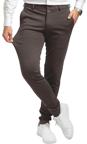 Performance Pants Eleganta herrbyxor med smal passform, stretchiga byxor för män, bekväma och praktiska herrbyxor för arbete och fritid, bekväma tygbyxor, Mörkbrun, 42W / 30L