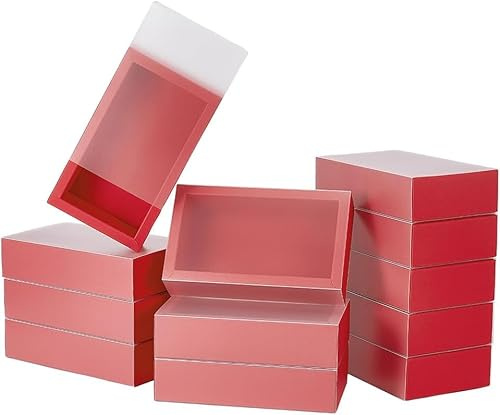 BENECREAT 12 Packung Rote Rechteckige Schubladen-Kraftboxen, 17.2x10.2x4.2cm Große Geschenkverpackungsboxen Mit Mattierten PVC-Fenstern Für Handgemachte Seife, Kosmetische Proben
