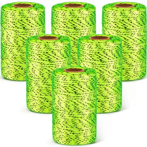 Amylove 6 Rollen Mason Nylonschnur, 152,4 m Nylonschnur, geflochtene Schnur, strapazierfähig, Outdoor-Schnur, hängende Schnur, Mauerwerk, Schnur für Bau, DIY-Projekt (fluoreszierendes Gelb-Schwarz)