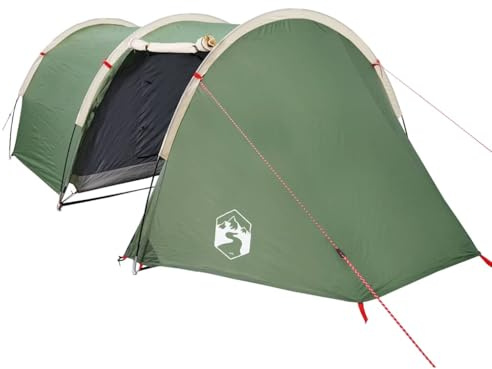 vidaXL Campingtält 4 personer grön mörkläggningstyg vattentätt, tunneltält, bärbar baldakin, campingskydd, lägertält, nättält, vandringstält