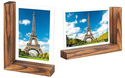 SUPAWAY Set di 2 Cornice foto Portafoto in legno Cornice portafoto retrò con base a L Cornice foto a doppia faccia per foto da 10 x 15 cm esposizione verticale e orizzontale per casa e ufficio,Marrone