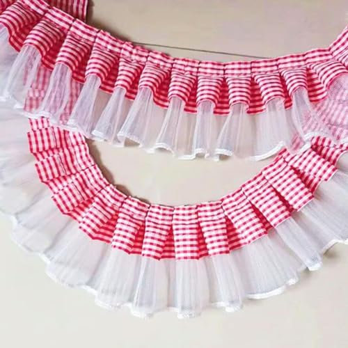 1Yard/3Yards Plaid Spitze 7CM Breit Weiß Schwarz Plaids Satin Band Plissee Spitze Stickerei Borten für DIY Kleid Kragen Nähen Dekor