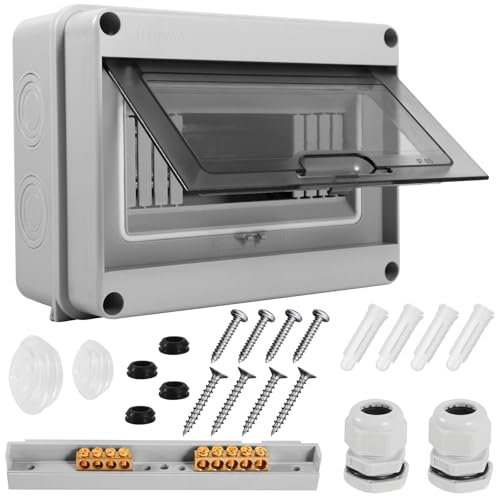 Frasheng Coffret Electrique Etanche Exterieur IP65, 8 Modules avec Terminaux et Rails Intégrés Boîte à Fusibles Distributeur en Saillie, Convient aux pièces humides ou aux espaces extérieurs