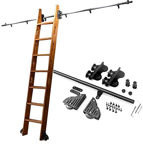 WLCNYL 3,3-20 Fuß Bibliotheks-Schiebeleiter-Hardware-Kit, einziehbare Leiteraufhängungsschiene, Rollleiter-Hardware, runde Rohr-Mobilleiterschiene mit Bremsen, Bodenrollenräder (Größe: 12 Fuß/366 c