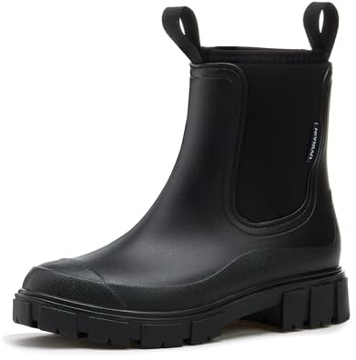 AONEGOLD Vattentäta regnstövlar dammode ankelstövlar för damer bekväm slip-on mode stövel, Svart varm 24423, 40 EU
