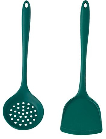 ABOOFAN Espátula y Espumadera De Silicona Verde Oscuro, Mango Largo, Resistente Al Calor, Utensilios De Cocina Prácticos Para Uso Doméstico, Juego De 2 Piezas