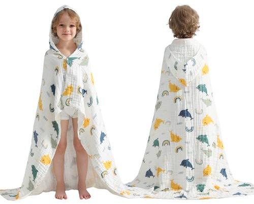usbettas Toddler Hooded Bath Towels,100% Cotton Muslin Baby Towels for Boys Girls,Ultra Soft & Absorbent Quick Dry Kids Towel for Beach,Pool,Bathroom,Large 43x43 Inch