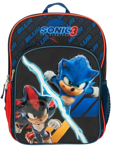 AI ACCESSORY INNOVATIONS Sonic The Hedgehog 3 Movie Backpack for Boys & Girls, Bookbag featuring Sonic & Shadow, Schoolbag with Adjustable Shoulder Straps & Padded Back,16 Inch