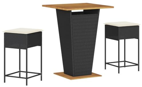 vidaXL Gartenbar Set 3-TLG., Gartenmöbel mit Kissen, Bartisch Stehtisch Barhocker Barstuhl, Theke Bar Tresen Gartentheke Sitzgruppe, Schwarz Poly Rattan