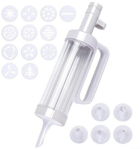 DAZZLEEX 18-Piece DIY Cookie Press Kit - Dessert Decorating Dispenser With Interchangeable Nozzles And Discs - Baking Tools For Cakes And Biscuits