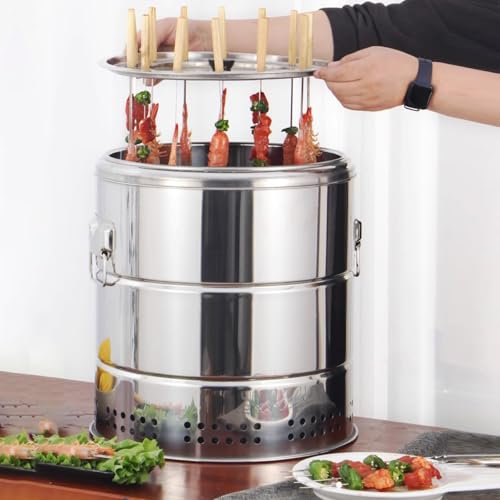 WPWSDWMX Barile per Affumicatura Griglia a Carbonella, Barbecue Sospeso in Acciaio Inox, Isolamento Termico a Doppio Strato, Forno a 360°