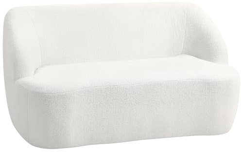 HOMCOM Sofá de 2 Plazas Tapizado en Borreguito Sofá de Salón de 142 cm con Diseño Curvo Acolchado Grueso No Requiere Montaje para Dormitorio Sala de Estar Oficina Crema