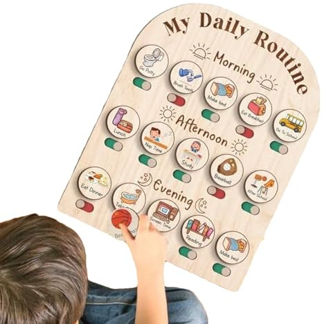Générique Tableau de Routine Quotidienne pour,Panneau Routinier en Bois pour Tout-Petits 3-5 Ans - Organisation Matin et Coucher Déco Maison Scolaire Chambre ou Salle de Classe
