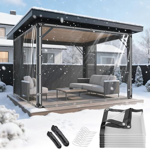 GPCHZM Clear Tarpaulin Waterproof Heavy Duty 2mx4m PVC Transparent Sheet with Reinforced Edges & Eyelets for Camping,Garden,Gazebo & Outdoor Roof Protection