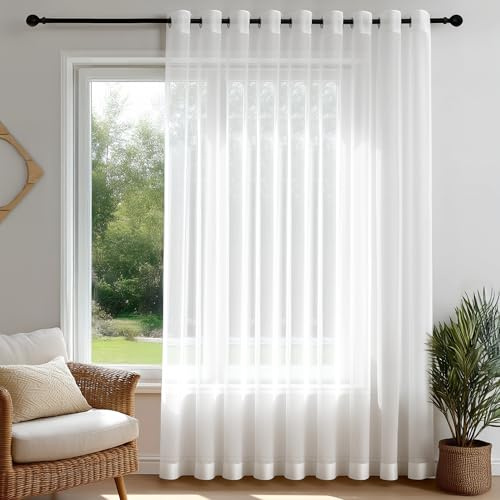 Deconovo Voile Vorhang mit Ösen transparent Dekoschal Leicht Weiß | 1 Stück, H245 x B300 cm,voile gardinen, sheer curtains, vorhang lichtdurchlässig, wohnzimmer gardinen, vorhänge schlafzimmer