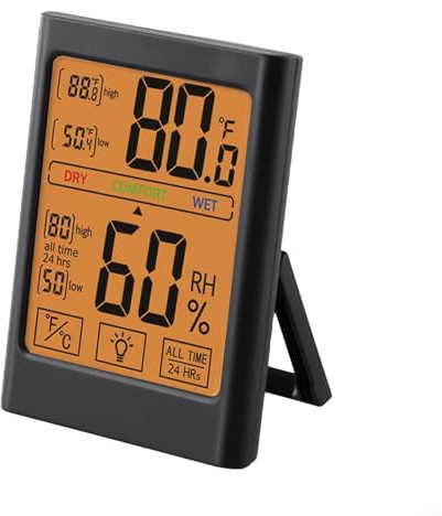 Niceminiwall Digital Thermometer Hygrometer with Touchscreen Backlight and Magnet for Wall Mount, Indoor Humidity Temperature Sensor with Craze Indicator for Home(Black)