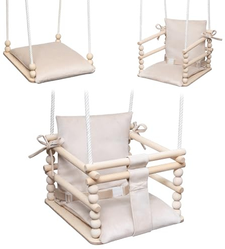 MAMOI® Babyschaukel, Schaukel Indoor und Outdoor, Holzschaukel, Kinderschaukel, Schaukeln aus Holz, Kleinkinderschaukel für Kinderzimmer und Türrahmen, 3 in 1