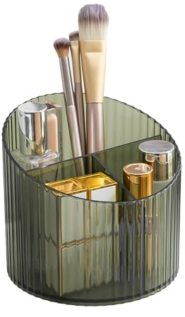 DASITON Make Up Organizer, Kosmetik Organizer mit 3 Fächern, Acryl Kosmetik Aufbewahrung mit Großer Kapazität, Schminktisch Organizer für Pinsel, Eyeliners, Lippenstift und Skincare (Grün)