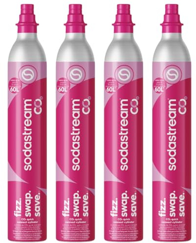 SodaStream - 4 x CO2 Cylinder for Sparkling Water Maker, Quick Connect Gas System, Makes 60 litres Fizzy Drinks, Compatible with Terra, Duo and Art, Reduce Plastic Waste, Pink (Pack of 2)