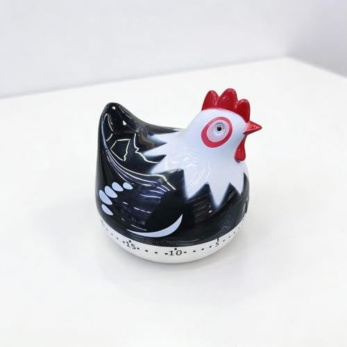 Hen Mechanical Egg Timer - Manual Rotating 60-Min Loud Alarm, Battery-Free Kitchen Cooking Reminder, Cute Hen Figurine Timer for Boiling Eggs & Baking (Black)