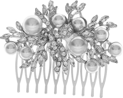NOLITOY Peineta de Novia Perlas y Gemas de Imitación Accesorio Cabello de Boda Peine de Dama de Honor Plateado Adorno Elegante para Peinados Nupciales