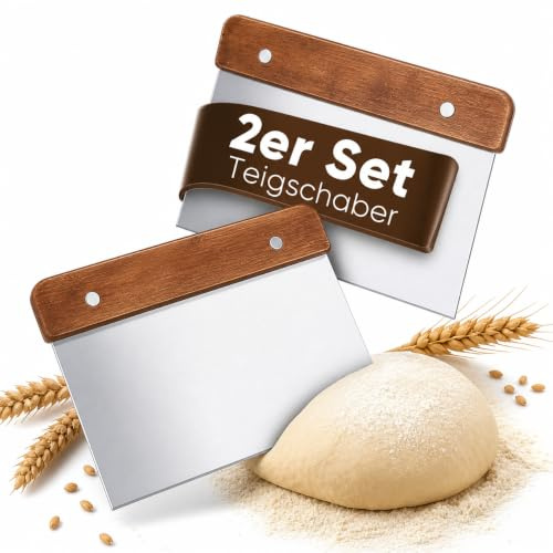2 Stück Teigschaber aus hochwertigem Edelstahl mit Holzgriff, 15 cm | Das Holzgriff-Design liegt gut und sicher in der Hand; ideal zum Teilen und Formen von Teig für Brot, Pizza und Pfannkuchen