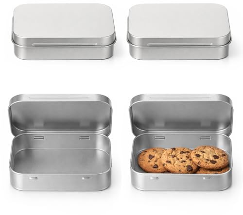 HJZHII 4 st. metallburk liten, 9,5 x 6,0 x 2,2 cm liten plåtburk med lock | Metallburkar rektangulär liten minibox förvaringslåda metall tins för mynt godis nyckel smycken små
