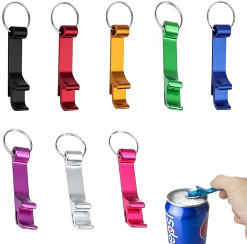 AEUXZA 8 Piezas Llavero Abrebotellas de Aluminio, Abridor de Botellas Mini Portátil para Viajes, Set de Abridores de Colores para Fiesta, Camping y Senderismo, 8 Colores Diferentes