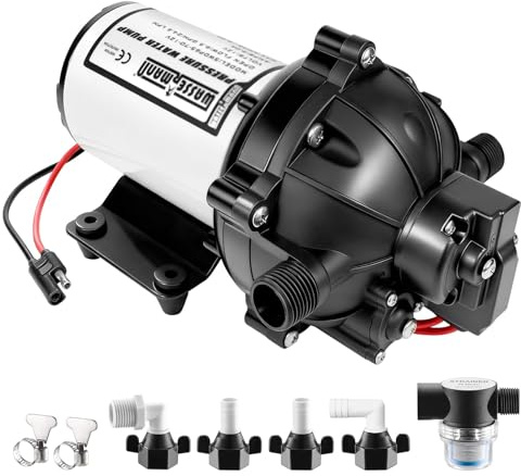 WASSERMANN 12V DC RV Fresh Water Pump 6.5 GPM 70 PSI 5 Chamber Diaphragm On Demand Self Priming Transfer Pump With Pressure Switch Strainer For RV Champer Marine Yacht Caravan Boat Washdown