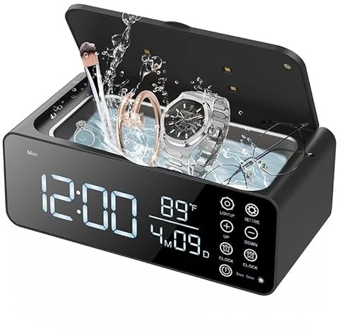 Dispositivo di pulizia a ultrasuoni, 48 kHz, 500 ml, dispositivo a ultrasuoni con sveglia, pulitore a ultrasuoni con display LCD, per apparecchi dentali, occhiali, anelli, orologi, con panno per la