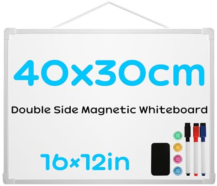 Hanging Whiteboard, Double-Sided Magnetic Whiteboard Dry Wipe 40x30cm | a3 WhiteBoard,Small White Board for Wall with Accessories, Portable Wipe Board for Home, List, Kitchen, Office,Planning, Memo