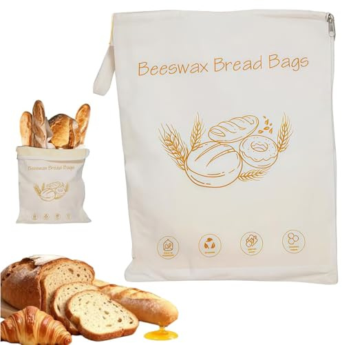 Extra Large Beeswax Bread Bags with Zip Closure,Reusable Natural Beeswax Sourdough Bread Bags for Homemade,Portable Food Storage Bags for Home Bakers to Keep Fresh, Bakery Essentials
