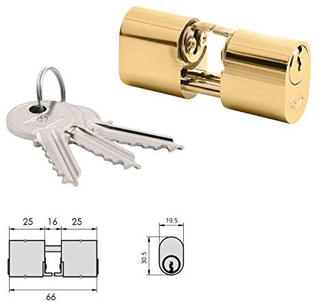 Cilindro CVL 5968 / 25x25 / Laton Pulido Ovalado Levas y Vastagos Cilindro Doble