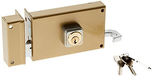 BRICARD 1824 Kastenschloss, horizontale Ziehung 5 Haltestifte wendbar Ziehen/Schieben 140 x 85 Dore links, gold