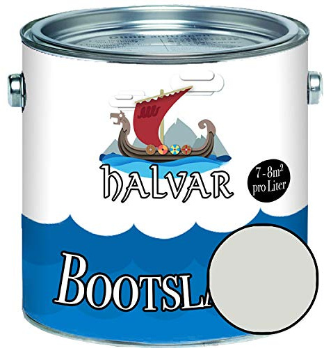 Halvar Bootslack Weiß/Grau/Schwarz RAL 9001-9018 Yachtlack GLÄNZEND Bootsfarbe PU-verstärkt für Holz & Metall extrem belastbar hochelastisch Schiffslackierung (2,5 L, RAL 9002 Grauweiß)