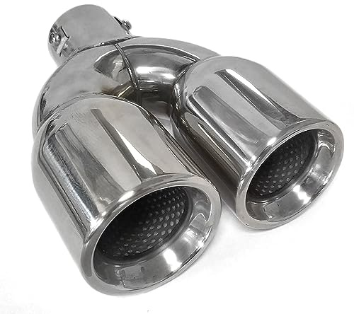 Universell Auspuffblende Doppelrohr Endrohr Edelstahl Auto Endrohrblenden Auspuffendrohr Tuning Schalldampf Blende Sport Rund Chrom