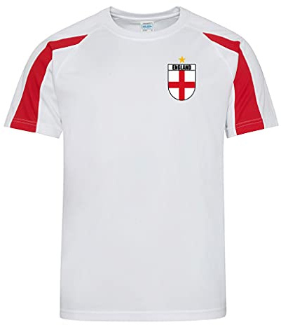England-Fan-T-Shirt, Unisex, ideal für die Unterstützung von England beim Fußball, Cricket, Rugby, ideal als Geburtstagsgeschenk, Wichtel-Geschenk, weiß / rot, L