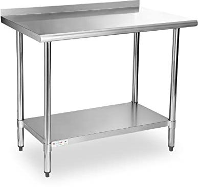 STABLEINK NSF Stainless Steel Prep & Work Table 36x24 Inches, Heavy Duty Metal Table with Backsplash and Undershelf for Commercial Kitchen, Restaurant, Home, Laundry Room and Garage
