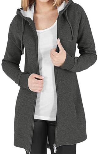 Vancavoo Sudadera con Capucha para Mujer Chaqueta Casual Jerseis Sudaderas de Otoño Ropa Deporte Cárdigan Chandal Invierno con Cremallera Camisa de Entrenamiento con Bolsillo Abrigos(Gris Oscuro,M)
