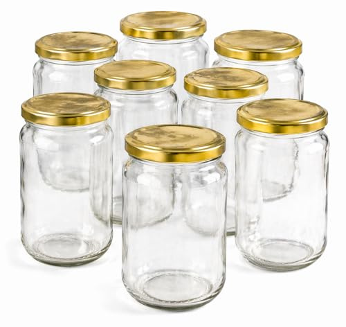 DIAH DO IT AT HOME 16 Pack 720ml Glass Jam Jars with Gold Twist-Off Lids - Large Canning Jars for DIY Pickles, Chutney, Honey & Preserves - Airtight Food Grade Storage Containers (Set of 16)