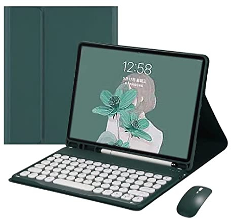 PboyiqiS Keyboard Case for iPad Air 13 Inch Case (M3 2025/M2 2024)/iPad Pro 12.9 (6th, 5th, 4th, 3rd Gen) with Pencil Holder, Cute Round Key Detachable Keyboard Mouse Combo, Teal