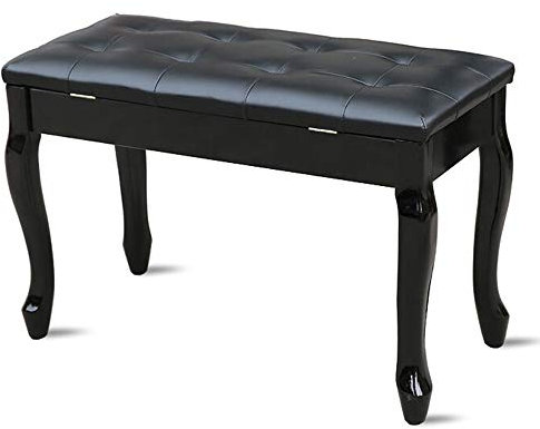 DRSM Luxus Soft Piano Hocker 2-Sitzer-Piano Hocker Mit Lagerung Bücherregal Curved Beine weiche atmungsaktive Digital Piano Stuhl Massivholz-Kissen Gepolsterter Sitz (Schwarz 75x35x50cm)