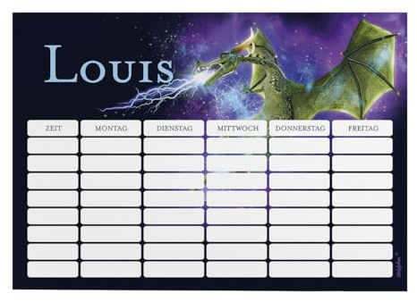 Striefchen® Magnetischer Stundenplan mit Namen für Jungen zum Beschriften - perfekt zum Schulanfang Mystischer Drache