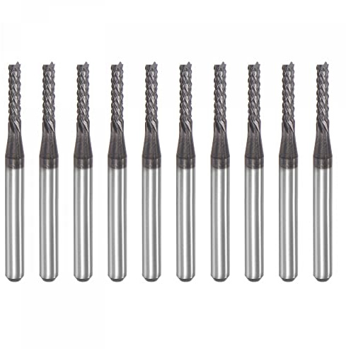 sourcing map Schaftfräser CNC-Fräser-Bits, 2 mm x 9,5 mm 1/8 Zoll Schaft Diamantfolie Beschichtet Hartmetall Gravur Bit Fräser Linkshänder für PCB Kunststoff Faser Holz 10 Stück
