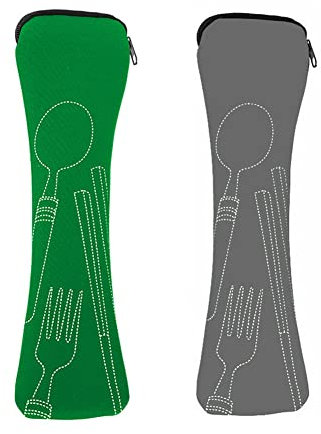 Mnsconkl Bestecktasche,Bestecktasche für Unterwegs 2 Stück Tragbare Neopren Bestecktaschen Leer mit Reißverschluss Besteck Camping Geschirr Schule Picknick Besteck to go Taschen Grün Grau