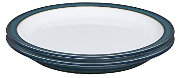 Denby - Greenwich Small Plates Set of 2 - Dishwasher, Oven, Microwave, And Freezer Safe (17.5cm x 17.5cm x 2cm) Green, White Ceramic Stoneware Tableware - Chip & Crack Resistant