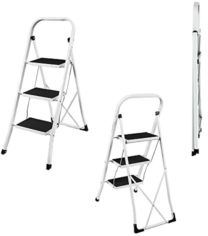 Escalera de 3 Peldaños - Escalera Plegable con Alfombrilla Antideslizante, Escaleras Pequeñas de Aluminio, escaleras Multifunción Ligera para El Hogar Oficina Cocina, Capacidad de 150KG